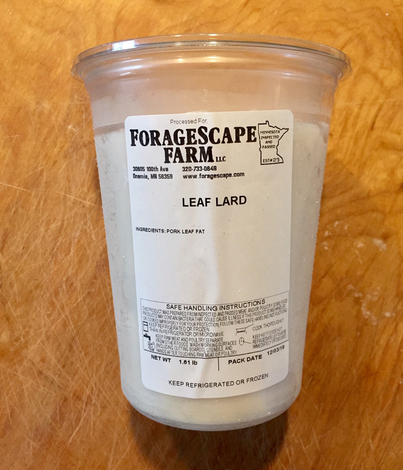 leaf lard in plastic container from foragescape farm