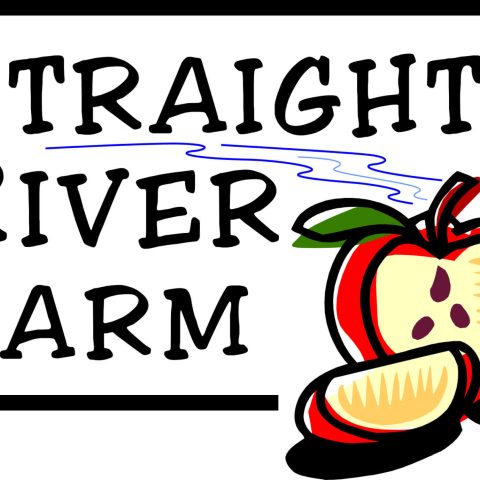 Straight River Farm logo with sliced apple and river in the background