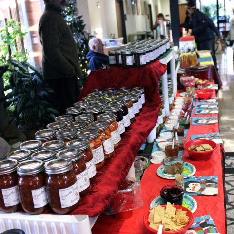 jars of salsa and jam from vendor