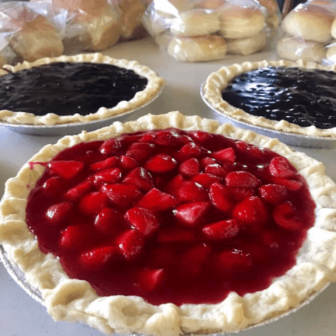 Fresh strawberry and blueberry pies