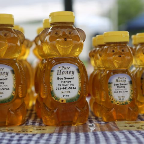 Bee Sweet Honey in bear jars at the the market.