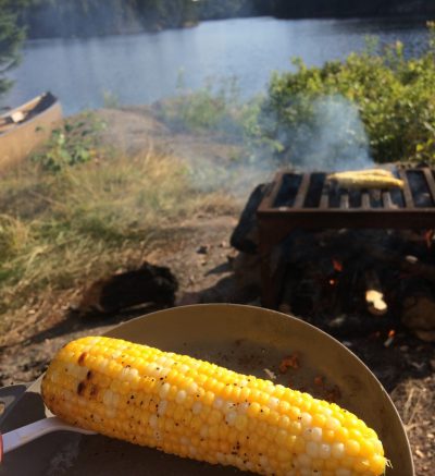 Grilled sweetcorn by the lake