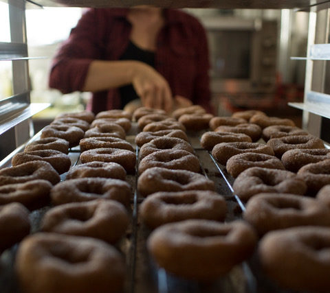 Tray of fresh donuts
