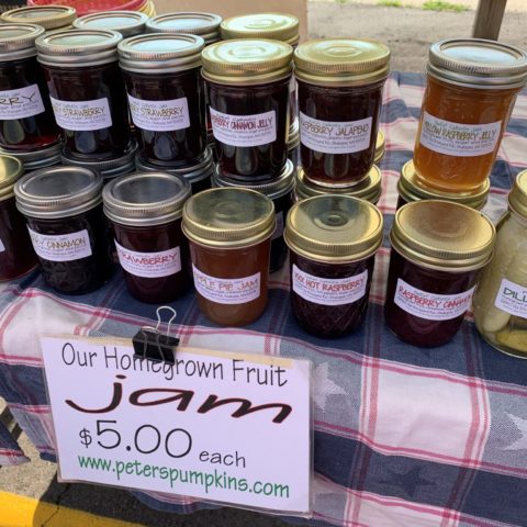 Various types of jams on display for sale