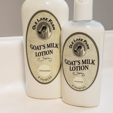 two bottles of goat milk lotion