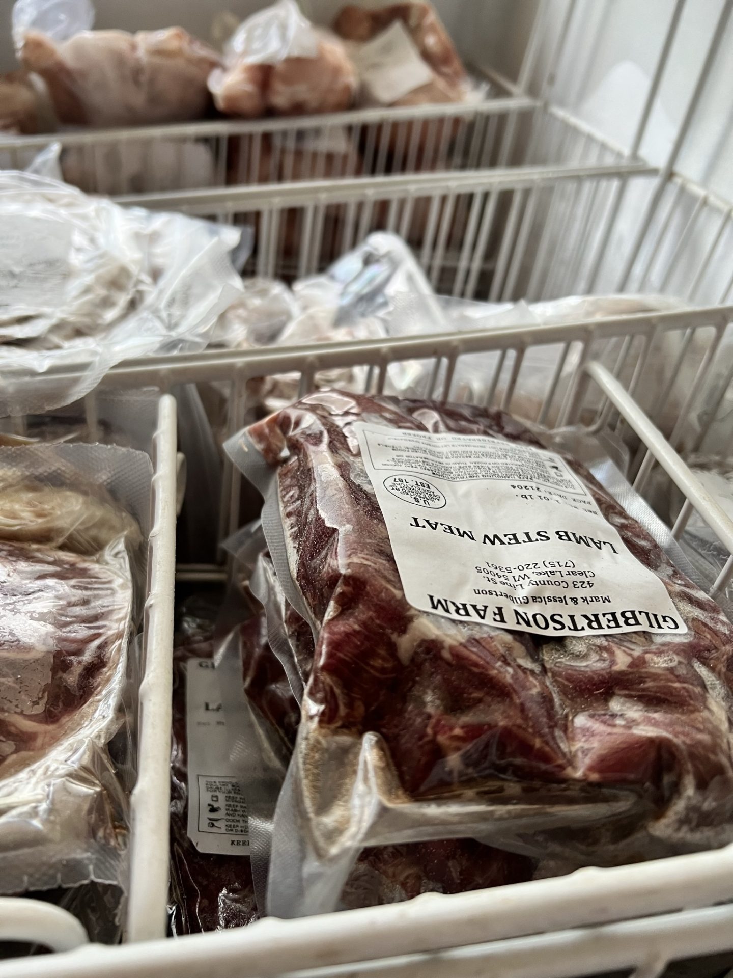 Lamb stew meat packaged in cooler