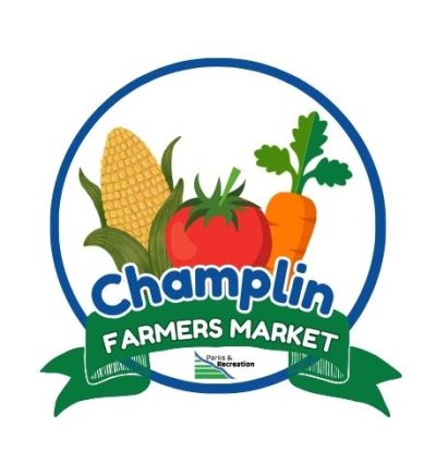 champlin farmers market logo with corn cob, tomato, and a carrot