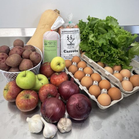 csa share red potatoes apples red onions garlic eggs lettuce carrots ground beef butternut squash