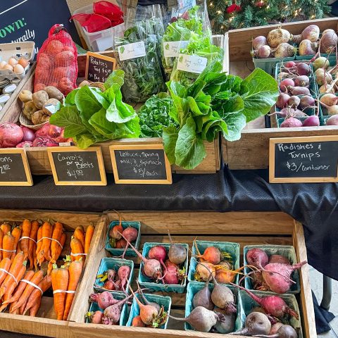 fresh veggies and chalkboard tags