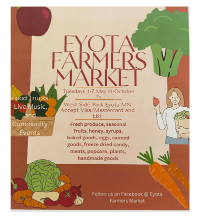 Eyota Farmers Market Poster with 2024 Season info.