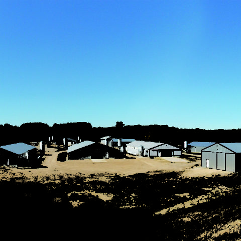 Exterior of the large metal barns
