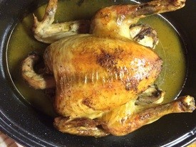 roasted chicken in pan