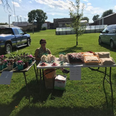 vendor selling plants and sewn goods