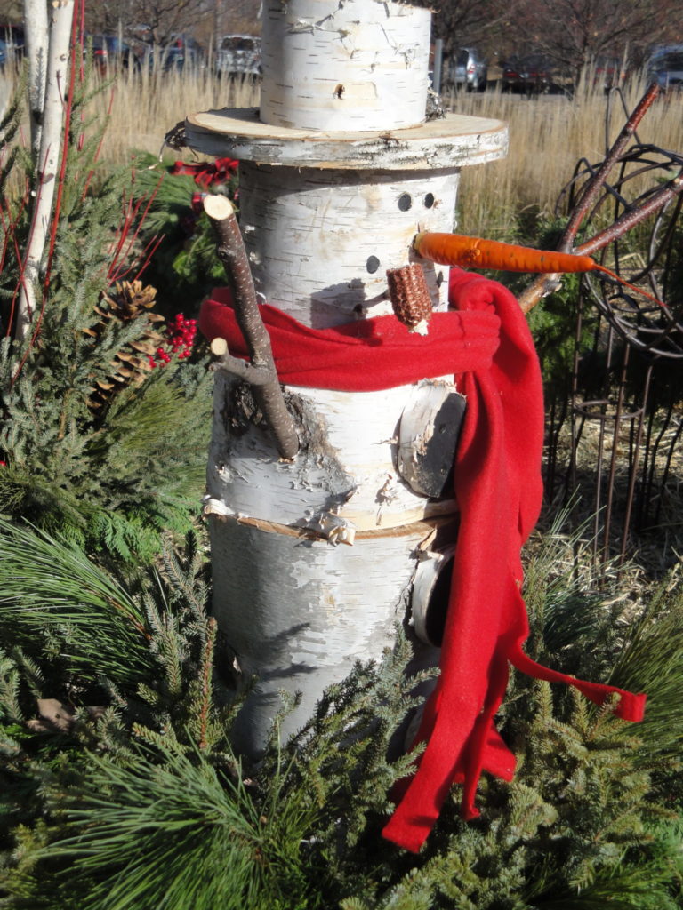 birch bark snowman decorative pot