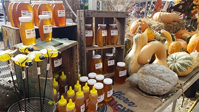 Honey on display with gourds