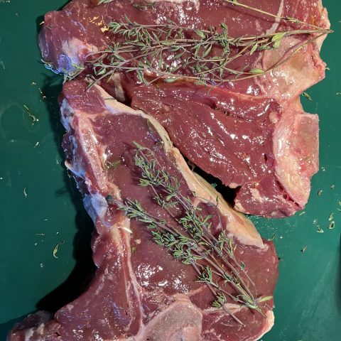 T-bone bison steaks and thyme