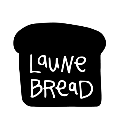 Logo that features a black outline of a slice of bread with the words "Laune Bread" inside the slice in white text.