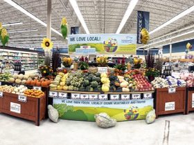 A grocery store produce display at Hugo's Marketplace in Grand Forks.