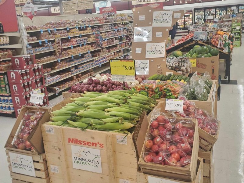 A grocery store produce display at Nilssen's