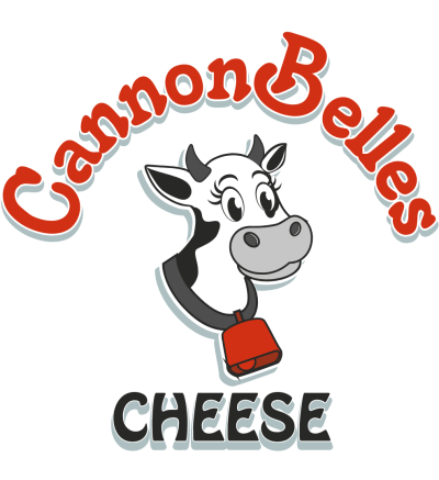 Cannon Belles Cheese logo features the words "Cannon Belles" above a cartoon cow with a red bell and the word "cheese" below it.