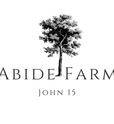 Abide Farm logo that features a drawing of a tree with the text "Abide Farm John 15" below it