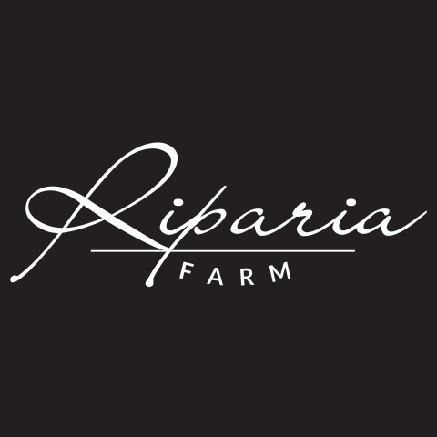 Logo with the words "Riparia Farm" against a black background.