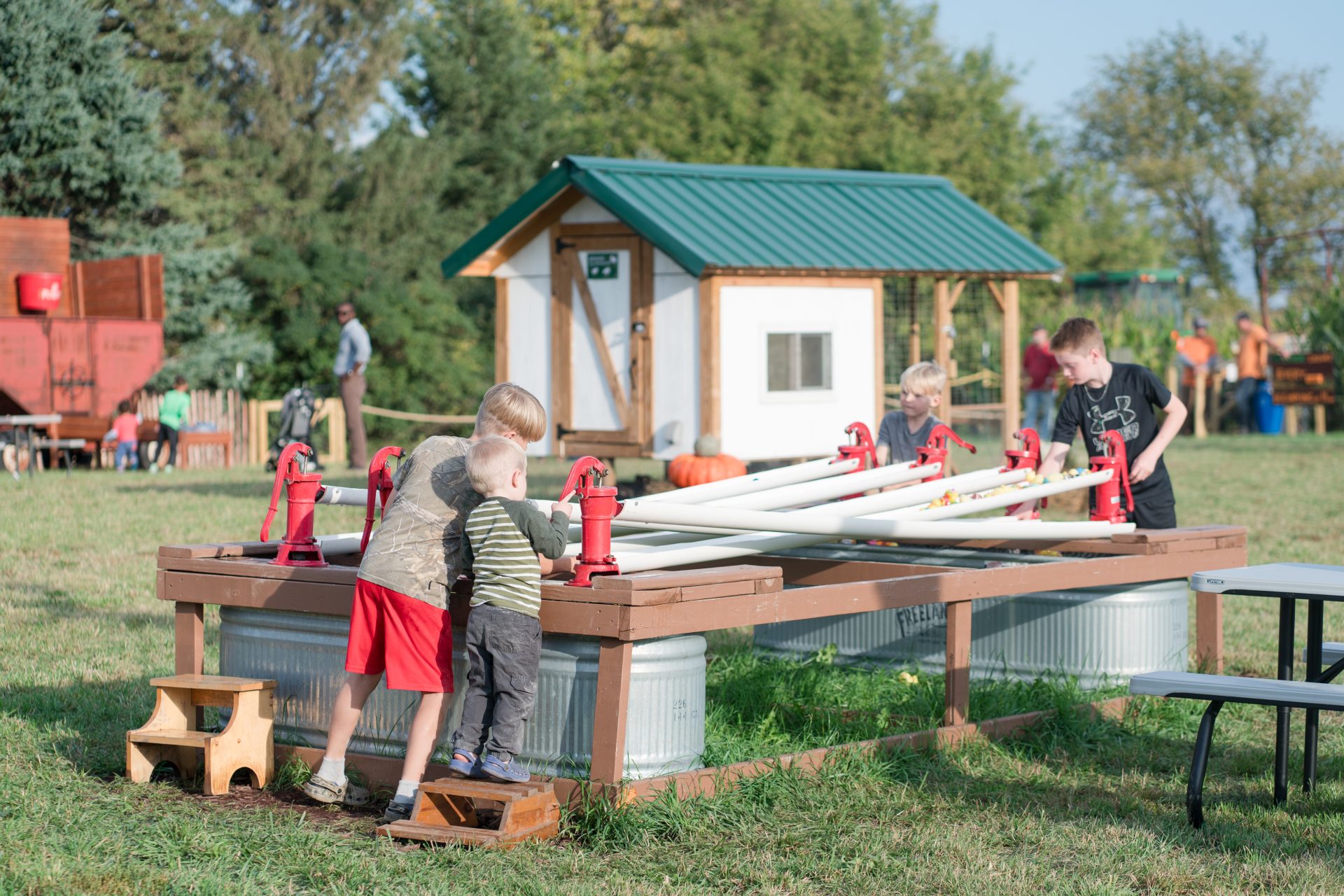 Children playing a game with gourds at a farm.