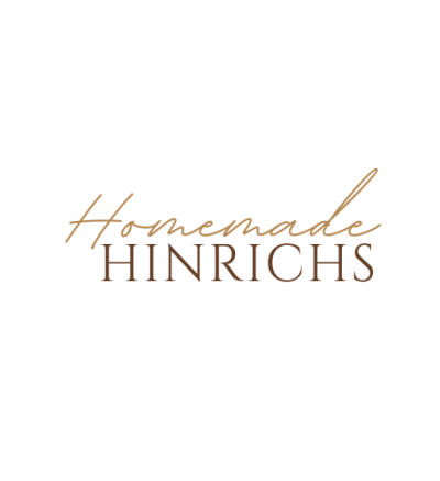 Picture of Homemade Hicrichs logo with a white background and the text "Homemade Hinrichs" in cursive and Times New Roman font.