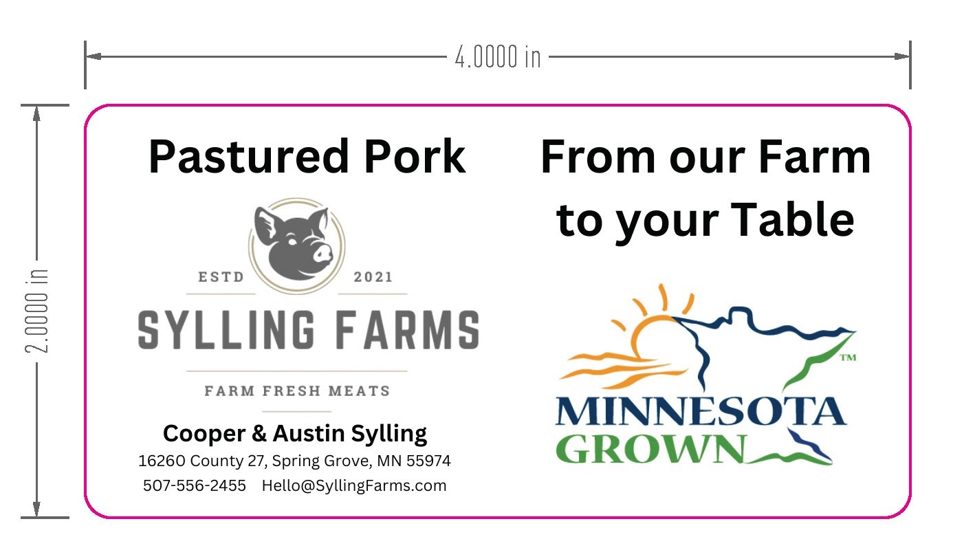 Sylling Farms Pastured Pork labels with Minnesota Grown logo