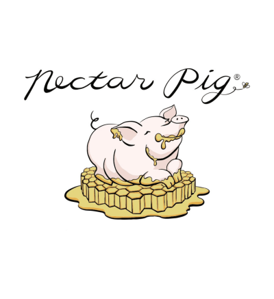 Nectar Pig Logo with illustration of a pig enjoying honey.