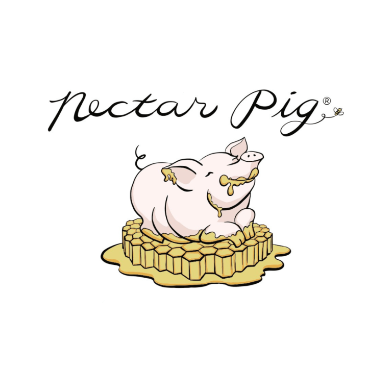 Nectar Pig Logo with illustration of a pig enjoying honey.