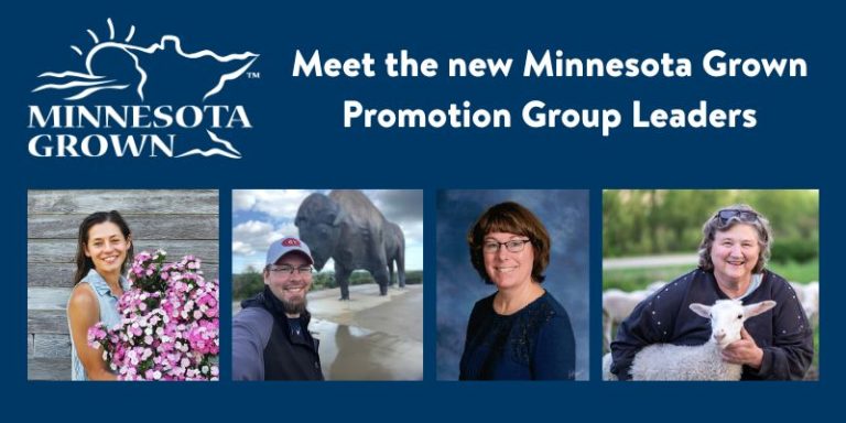 Mn Grown logo, meet the new promotion group leaders, four square images of three women and a man, individually
