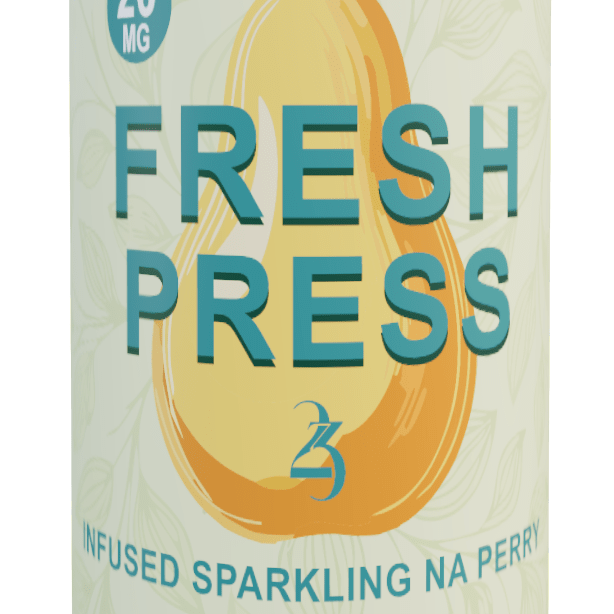 freshpress can, with a pear on the front