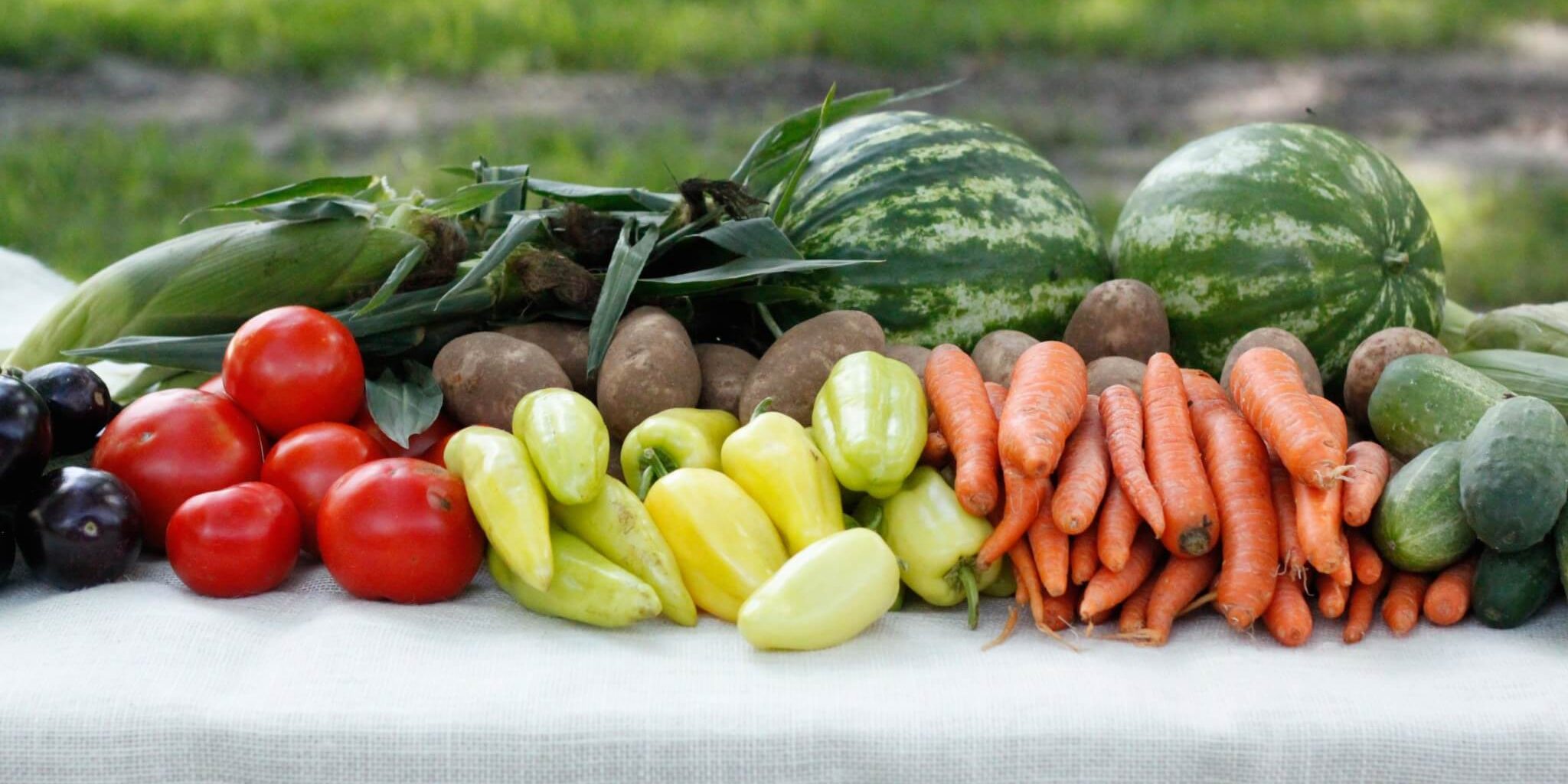 A variety of fresh produce laid out on a table